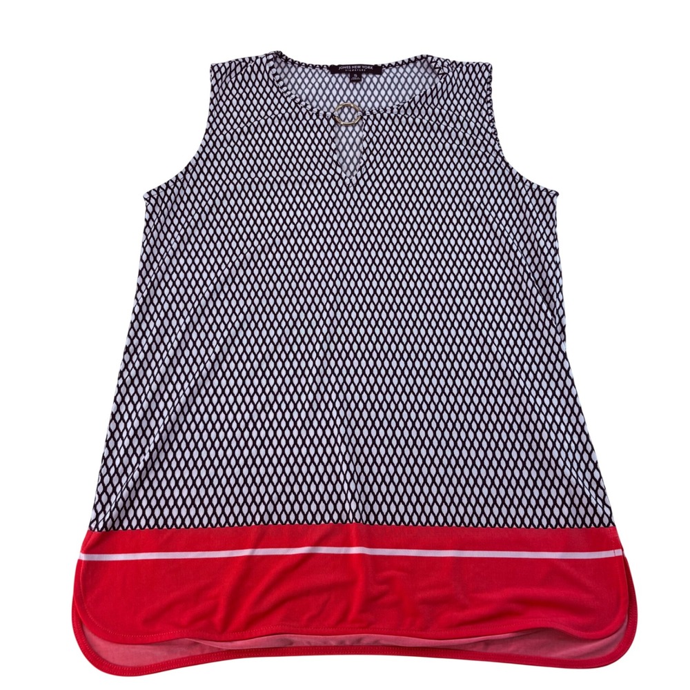 Jones New York Signature‎ Womens Sleeveless Keyhole Geometric Top Red Black S